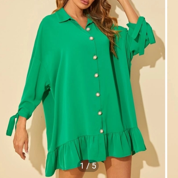 SHEIN Dresses & Skirts - 002 SHEIN Knot Cuff Ruffle Hem Smock Dress